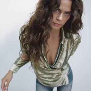 New With Tags Zara Metallic Shimmer Festive Shirt - XS